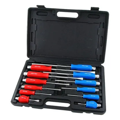 Neilsen 12 Piece Magnetic Screwdriver Set – Heavy Duty Phillips & Slotted Go-Through Drivers with Hex Tops open case