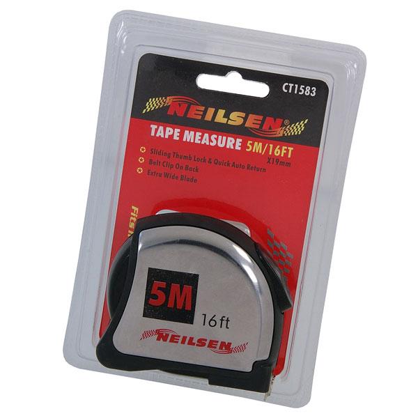 Neilsen Tape Measure 5m / 16ft CT1583 – Extra Wide Blade with Thumb Lock in packaging