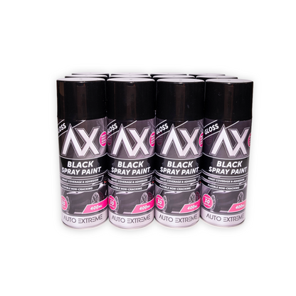 12 X Auto Extreme Professional Black Gloss Spray Paint 400ml | Automotive Aerosol Paint