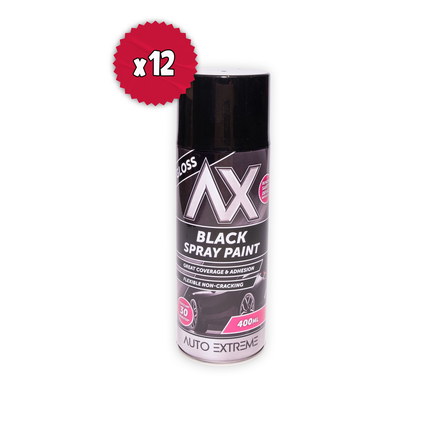 12 X Auto Extreme Professional Black Gloss Spray Paint 400ml | Automotive Aerosol Paint