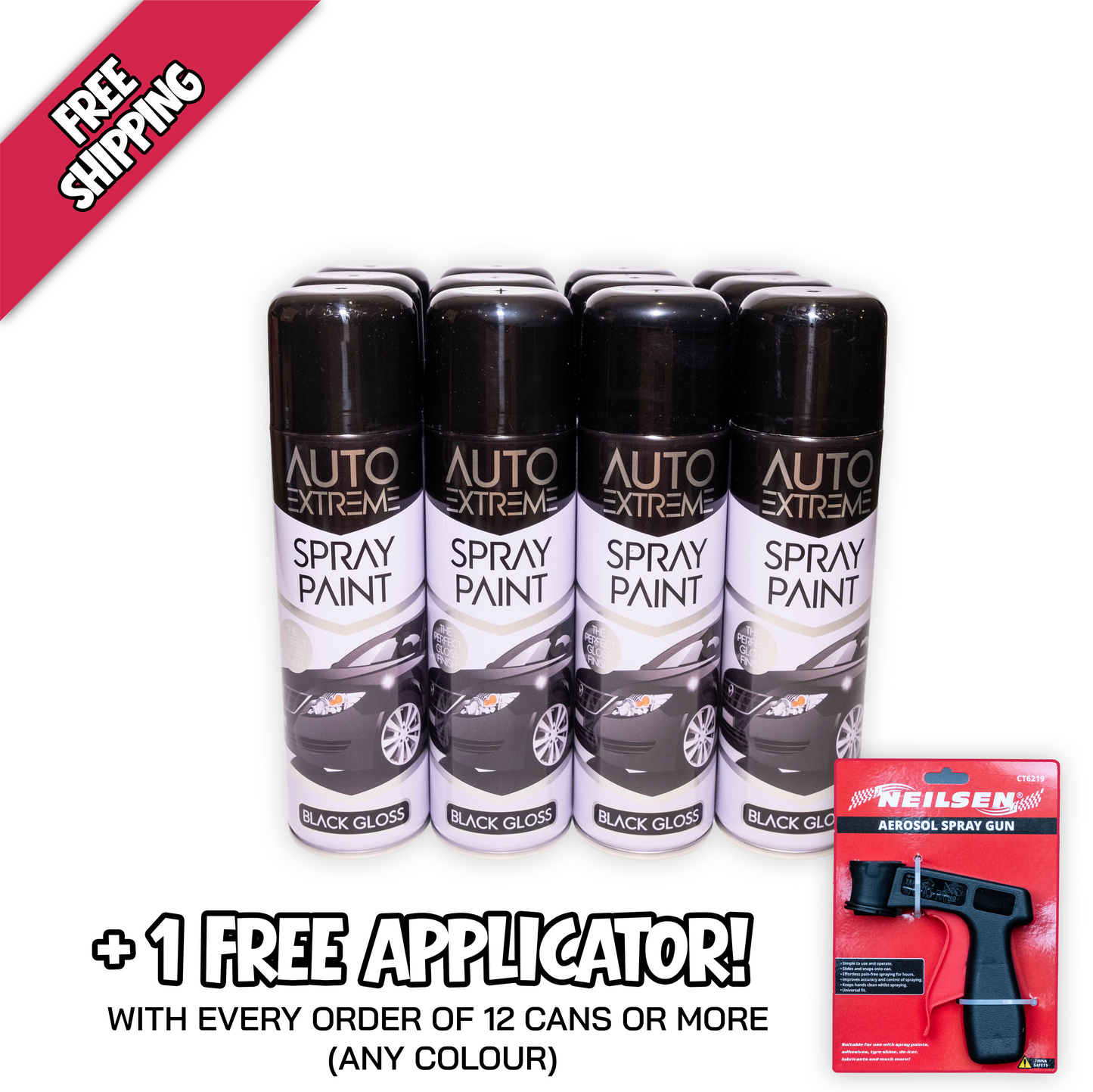 12 X Auto Extreme Gloss Black Spray Paint 250ml | High Gloss Automotive Aerosol Paint