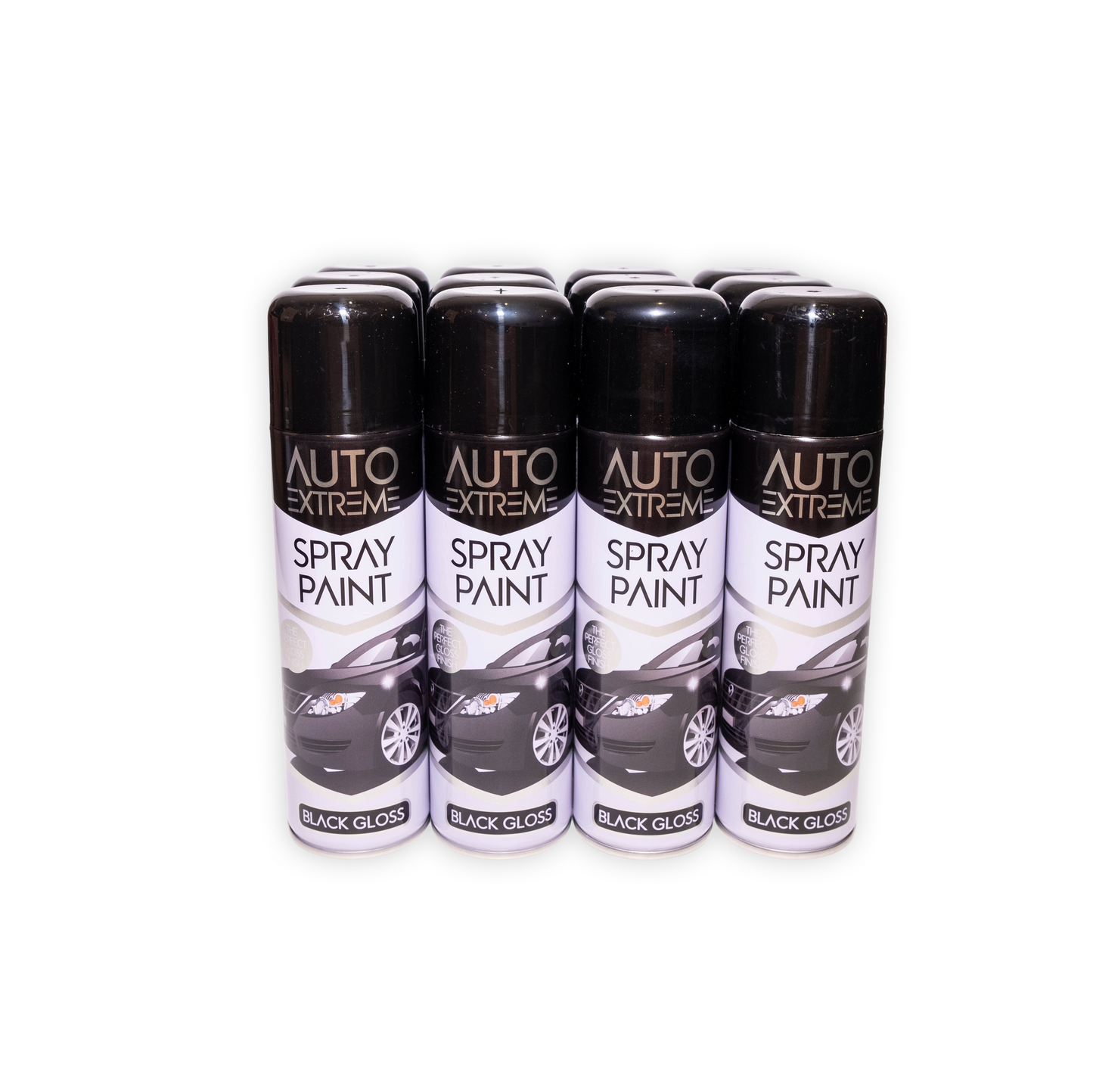 12 X Auto Extreme Gloss Black Spray Paint 250ml | High Gloss Automotive Aerosol Paint