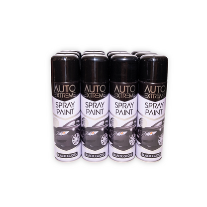 12 X Auto Extreme Gloss Black Spray Paint 250ml | High Gloss Automotive Aerosol Paint