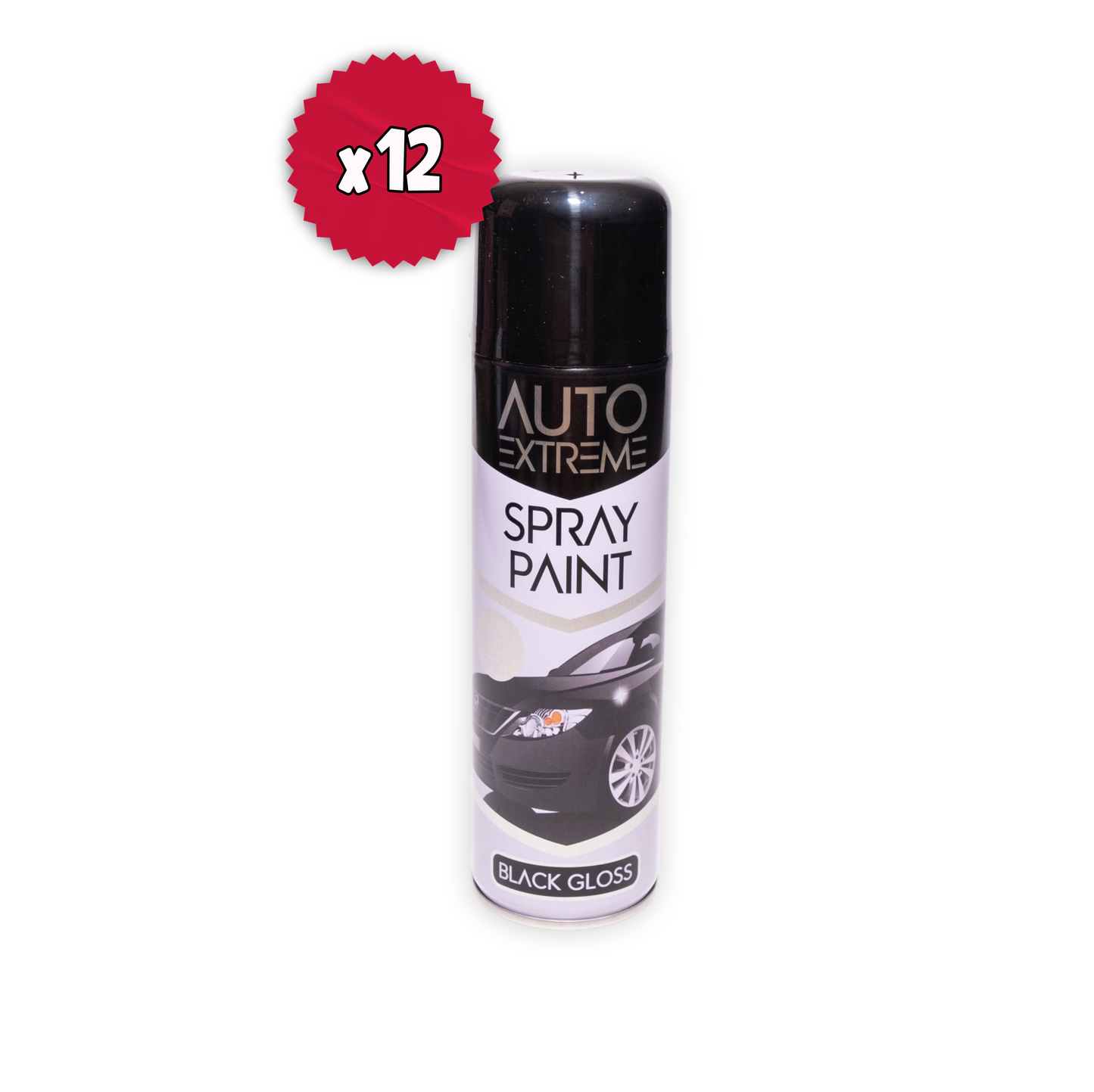 12 X Auto Extreme Gloss Black Spray Paint 250ml | High Gloss Automotive Aerosol Paint