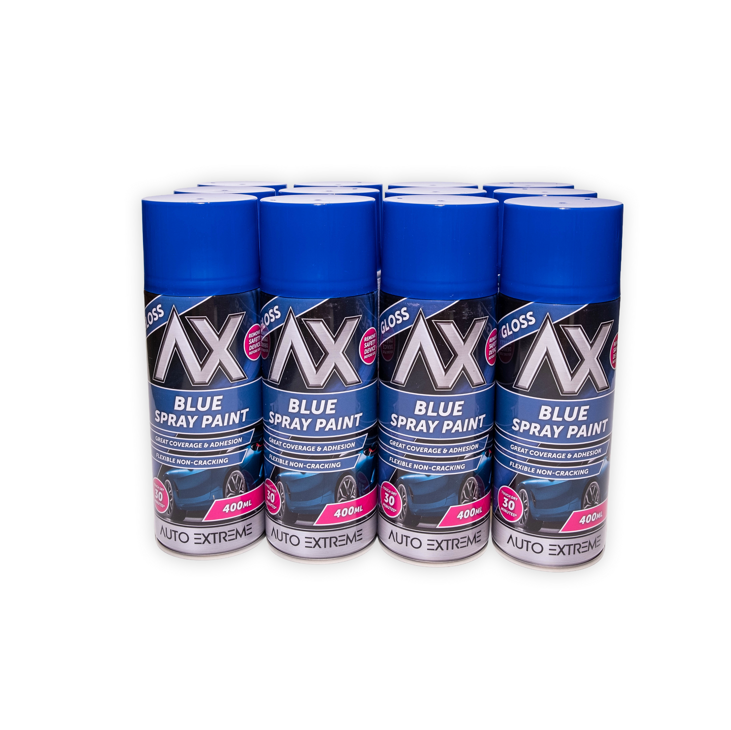 12 x AX Pro Spray Paint Blue Gloss 400ml Professional Aerosol Paint for Metal Wood Plastic & Automotive Use