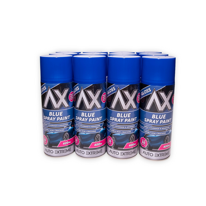 12 x AX Pro Spray Paint Blue Gloss 400ml Professional Aerosol Paint for Metal Wood Plastic & Automotive Use