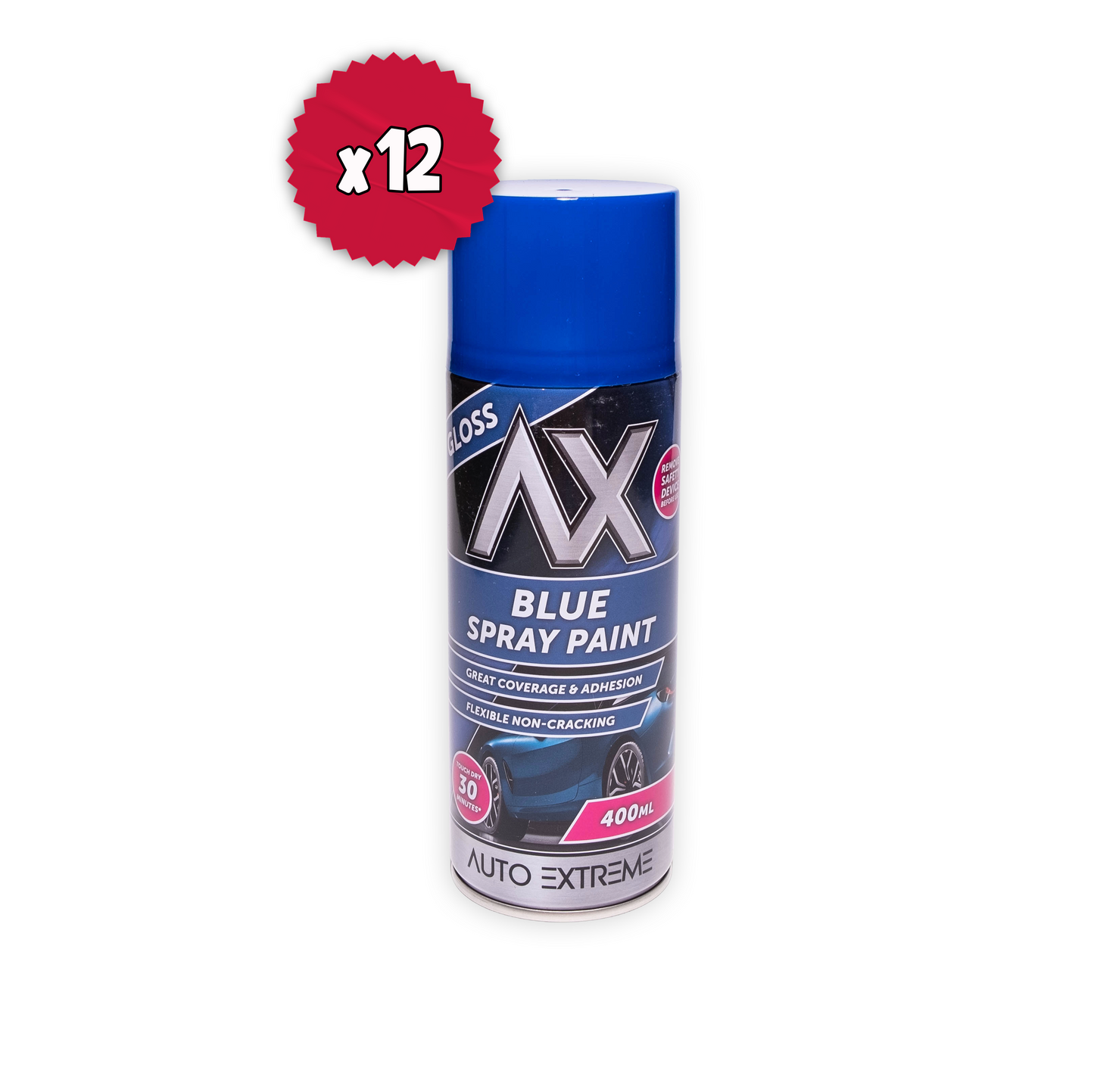 12 x AX Pro Spray Paint Blue Gloss 400ml Professional Aerosol Paint for Metal Wood Plastic & Automotive Use