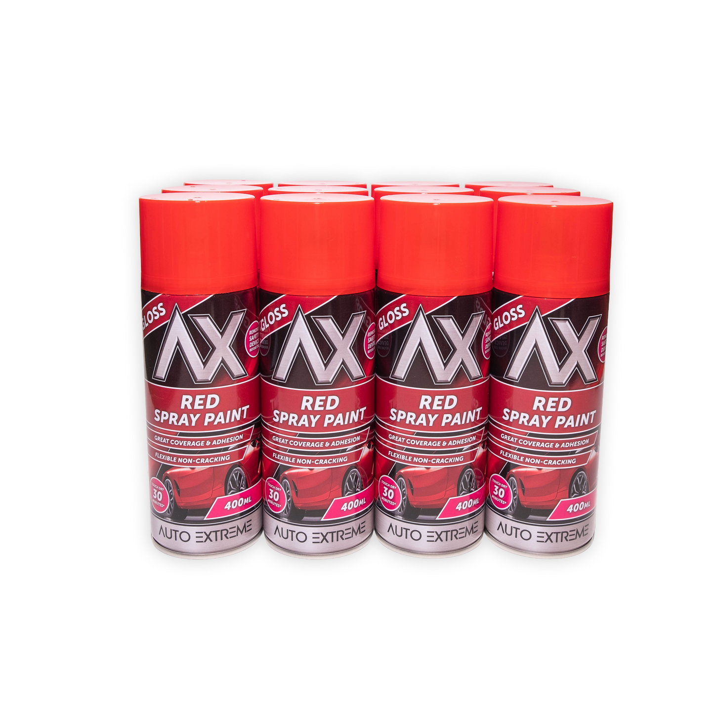 12 x AX Pro Spray Paint Red Gloss 400ml Professional Aerosol Paint for Metal Wood Plastic & Automotive Use