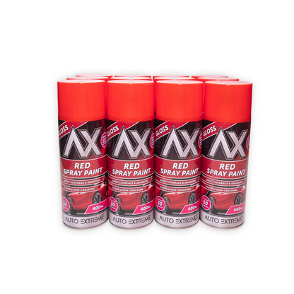 12 x AX Pro Spray Paint Red Gloss 400ml Professional Aerosol Paint for Metal Wood Plastic & Automotive Use