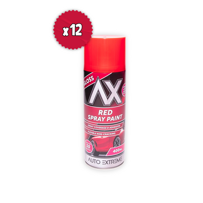 12 x AX Pro Spray Paint Red Gloss 400ml Professional Aerosol Paint for Metal Wood Plastic & Automotive Use