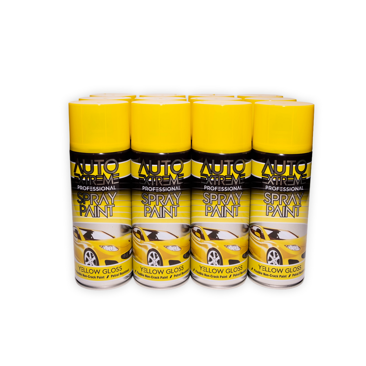 12 x AX Pro Spray Paint Yellow Gloss 400ml Professional Aerosol Paint for Metal Wood Plastic & Automotive Use