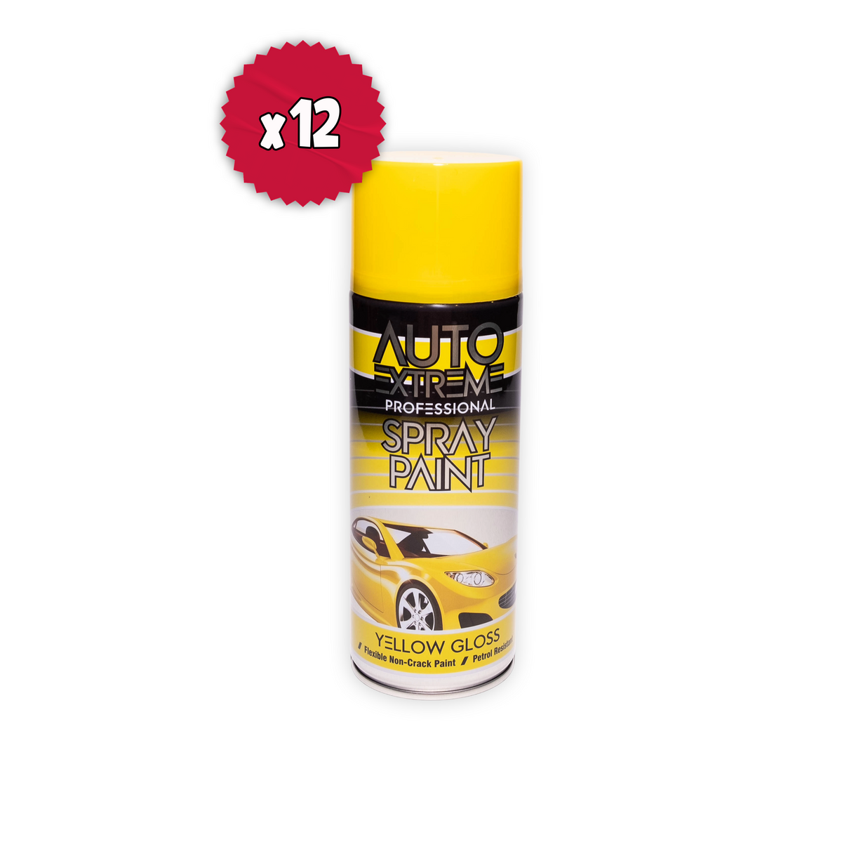12 x AX Pro Spray Paint Yellow Gloss 400ml Professional Aerosol Paint for Metal Wood Plastic & Automotive Use