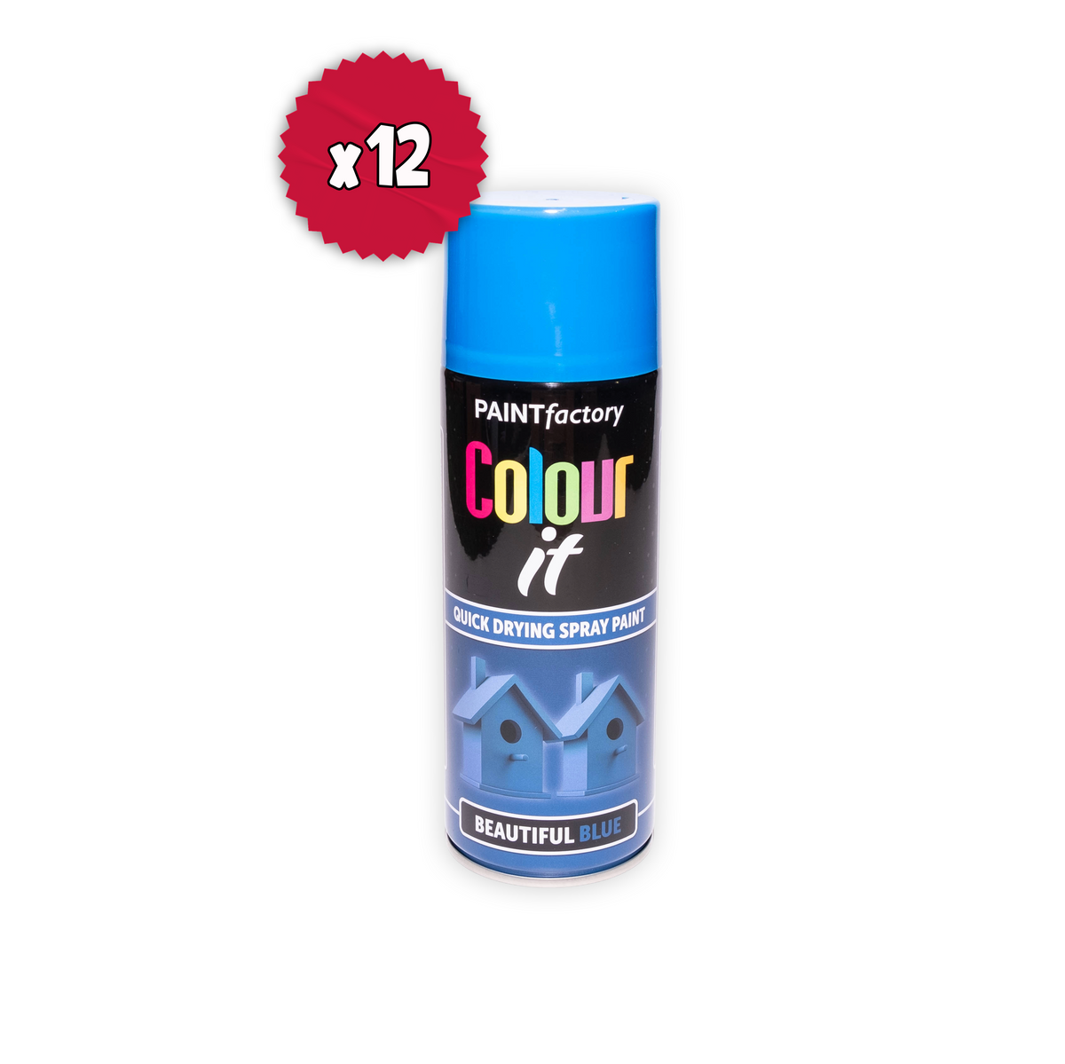 12 x Paint Factory Colour It Beautiful Blue Gloss Spray Paint 400ml Quick Dry Aerosol Paint for Wood Metal Plastic & DIY Projects