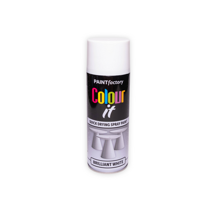 12 x Paint Factory Colour It Brilliant White Gloss Spray Paint 400ml Quick Dry Aerosol Paint for Wood Metal Plastic & DIY Projects
