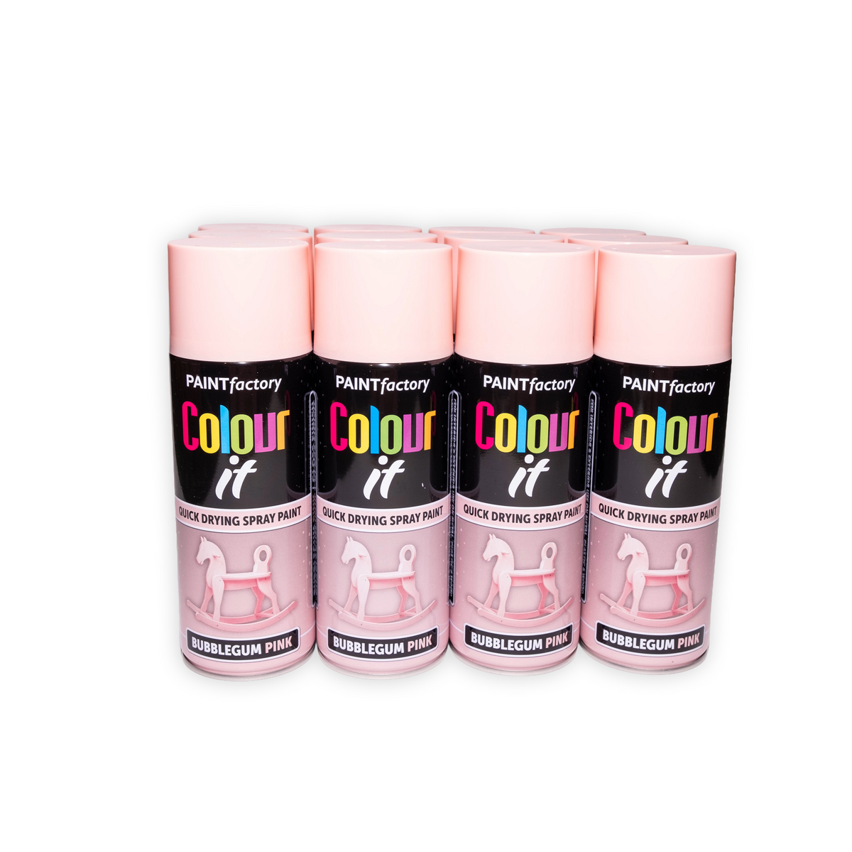 12 X Paint Factory Colour It Bubblegum Pink Gloss Spray Paint 400ml | Quick Dry Aerosol Paint