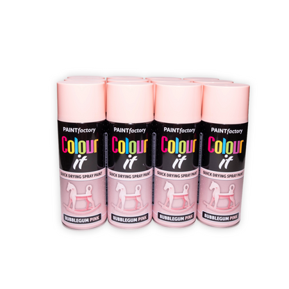 12 X Paint Factory Colour It Bubblegum Pink Gloss Spray Paint 400ml | Quick Dry Aerosol Paint