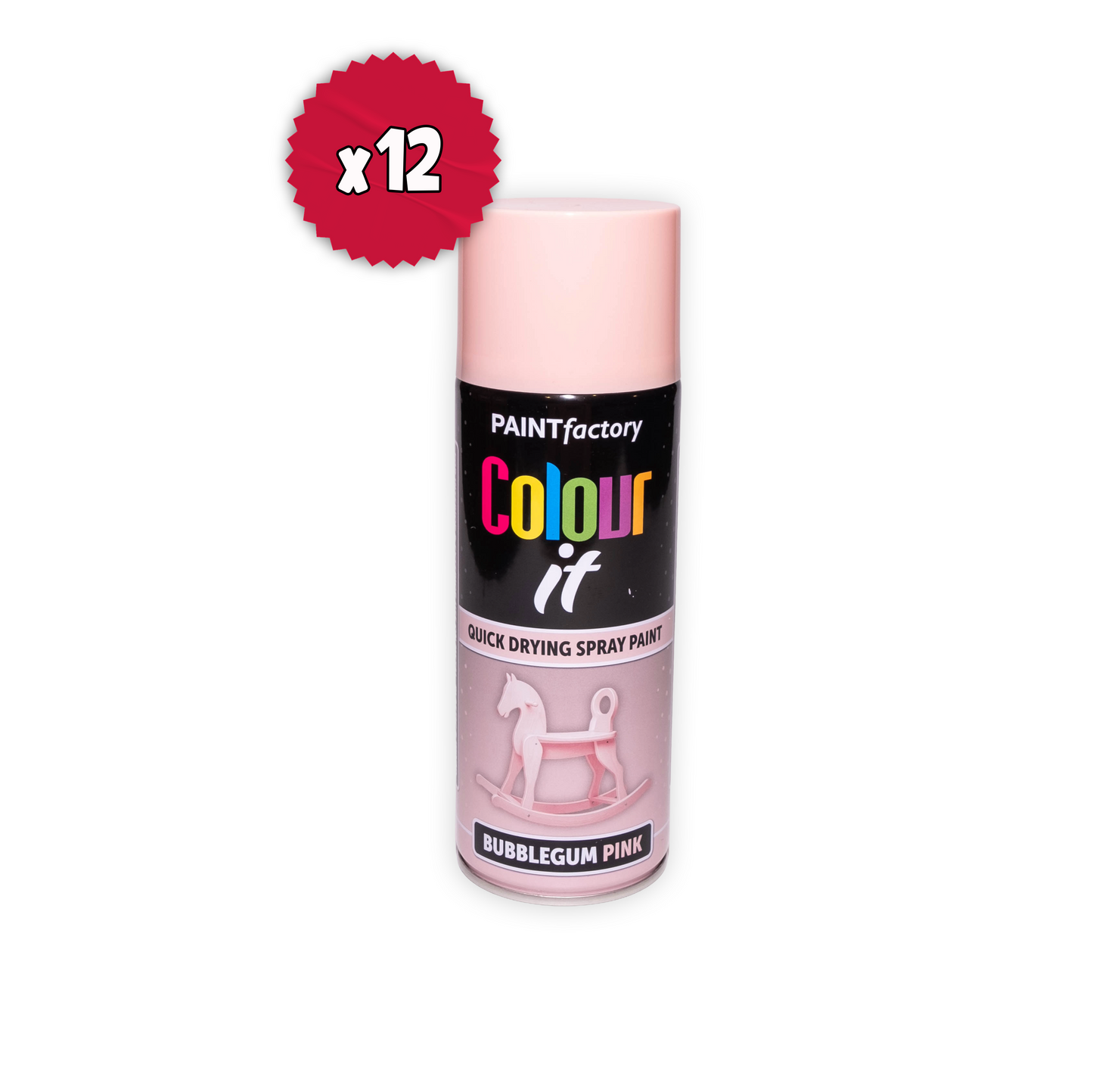 12 X Paint Factory Colour It Bubblegum Pink Gloss Spray Paint 400ml | Quick Dry Aerosol Paint