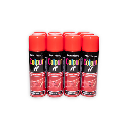 12 X Paint Factory Colour It Gloss Crimson Red Spray Paint 250ml | Multi Surface Aerosol Paint