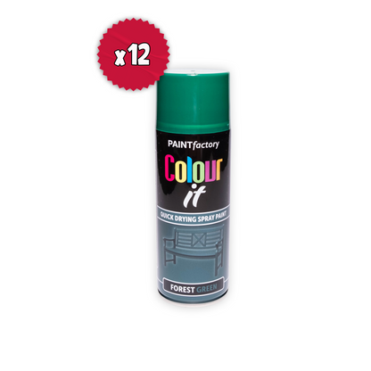 12 x Paint Factory Colour It Forest Green Gloss Spray Paint 400ml Quick Dry Aerosol Paint for Wood Metal Plastic & DIY Projects