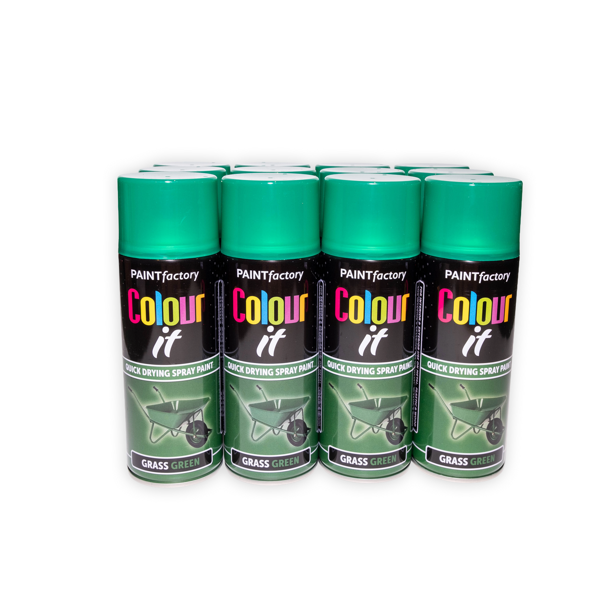 12 X Paint Factory Colour It Grass Green Gloss Spray Paint 400ml | Quick Dry Aerosol Paint