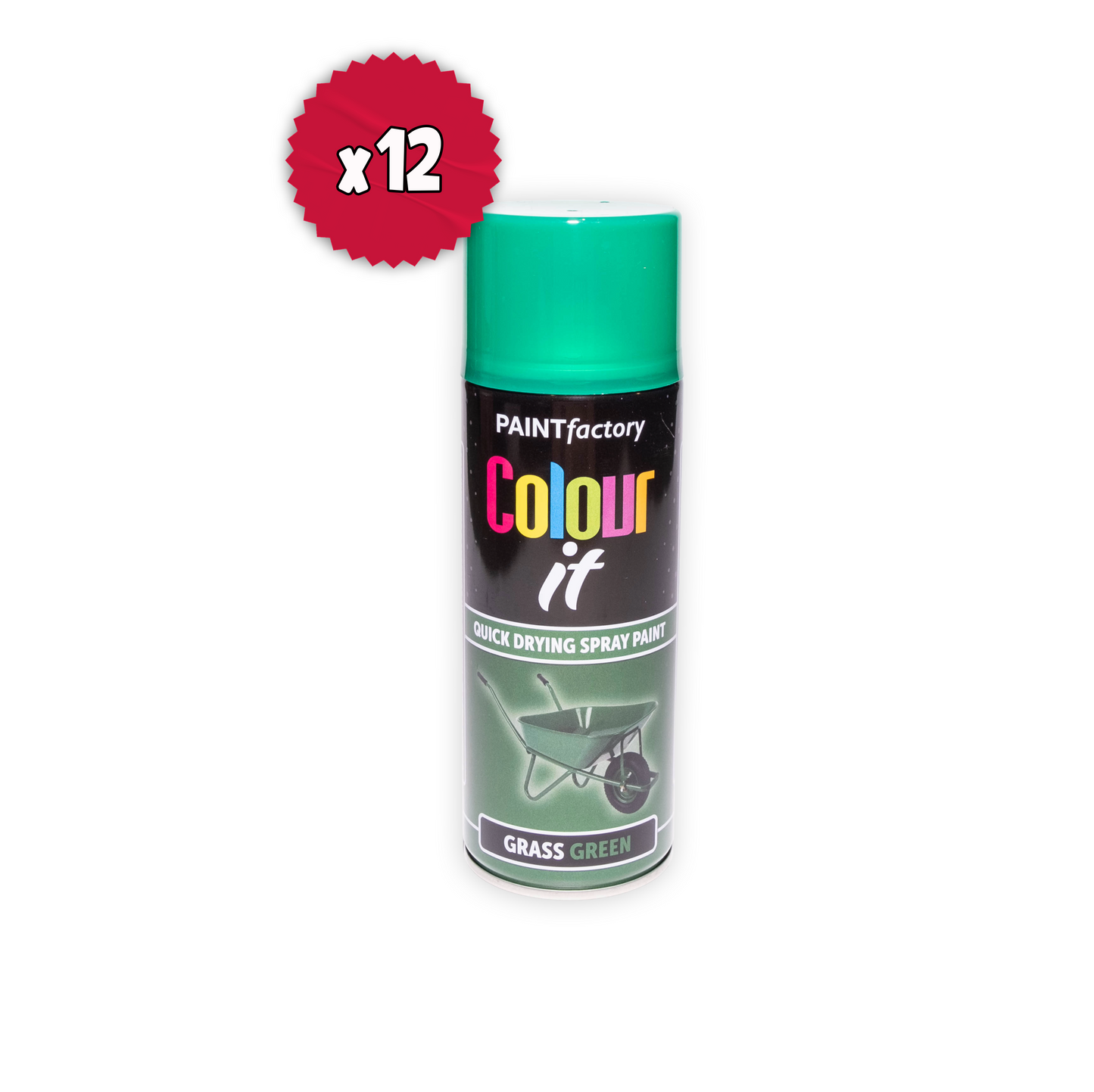 12 X Paint Factory Colour It Grass Green Gloss Spray Paint 400ml | Quick Dry Aerosol Paint