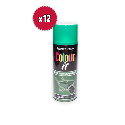 12 X Paint Factory Colour It Grass Green Gloss Spray Paint 400ml | Quick Dry Aerosol Paint