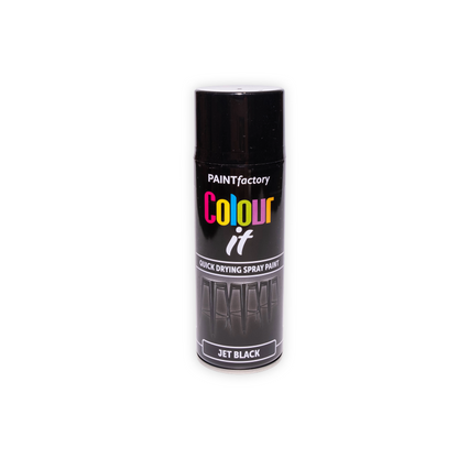 12 x Paint Factory Colour It Jet Black Gloss Spray Paint 400ml Quick Dry Aerosol Paint for Wood Metal Plastic & DIY Projects