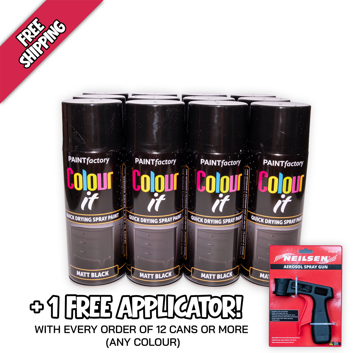 Paint Factory Colour It Black Matt Spray Paint 400ml Quick Dry Aerosol Paint for Wood Metal Plastic & DIY Projects