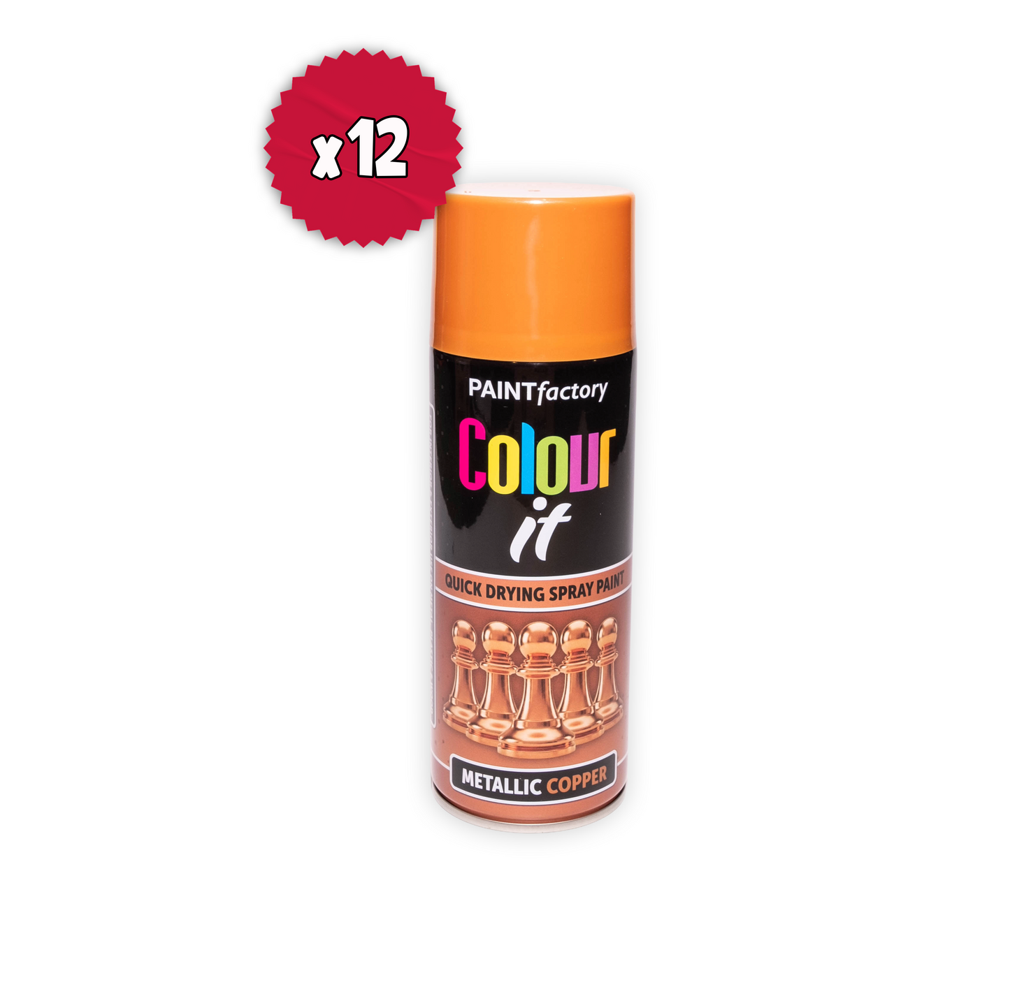 12 x Paint Factory Metallic Copper Spray Paint 400ml Quick Dry Aerosol Paint for Wood Metal Plastic Crafts & Decorative Projects