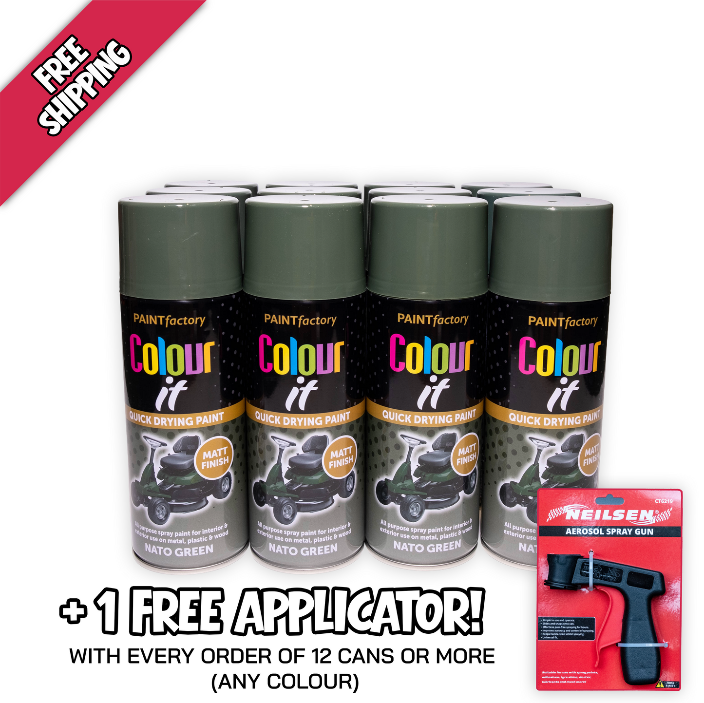 Paint Factory Colour It Nato Green Matt Spray Paint 400ml Quick Dry Aerosol Paint for Wood Metal Plastic & DIY Projects
