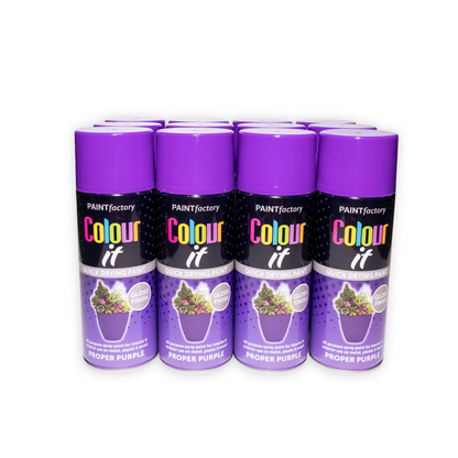 12 X Paint Factory Colour It Proper Purple Gloss Spray Paint 400ml | Quick Dry Aerosol Paint
