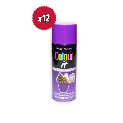 12 X Paint Factory Colour It Proper Purple Gloss Spray Paint 400ml | Quick Dry Aerosol Paint