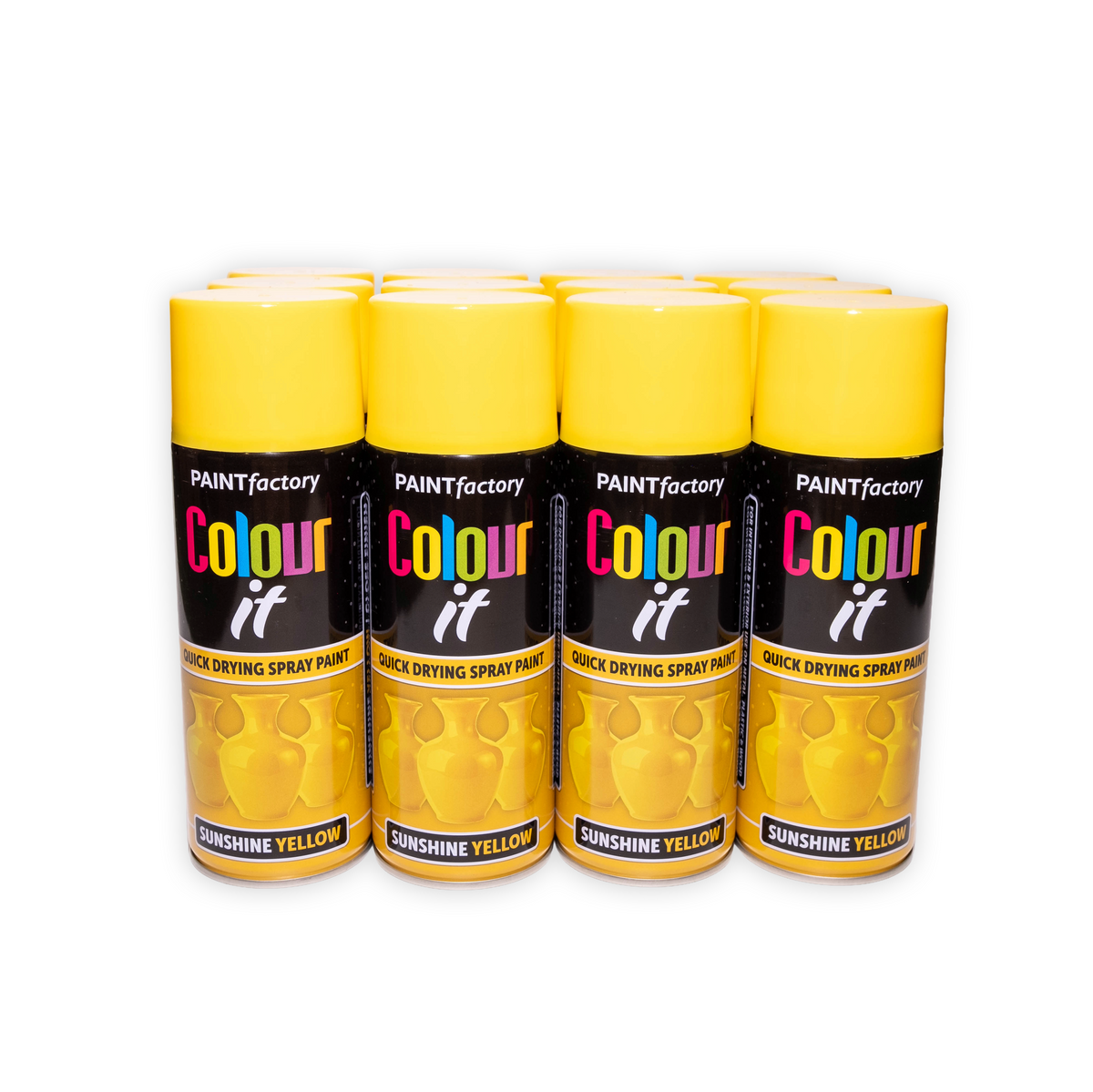 12 X Paint Factory Colour It Sunshine Yellow Gloss Spray Paint 400ml Quick Dry Aerosol Paint for Wood Metal Plastic & DIY Projects