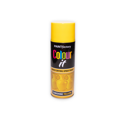 12 X Paint Factory Colour It Sunshine Yellow Gloss Spray Paint 400ml Quick Dry Aerosol Paint for Wood Metal Plastic & DIY Projects