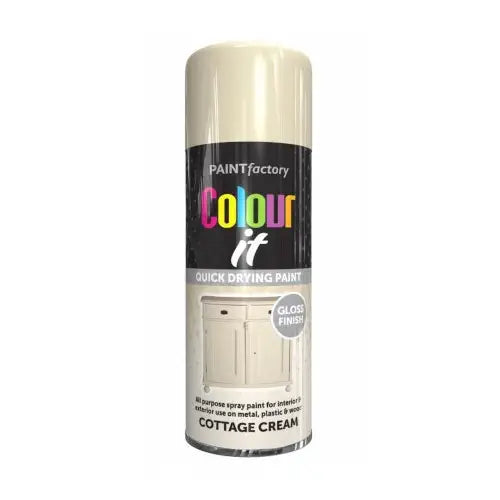 Paint Factory Cottage Cream Gloss Spray Paint 400ml – Quick Dry Furniture & Multi-Surface Paint