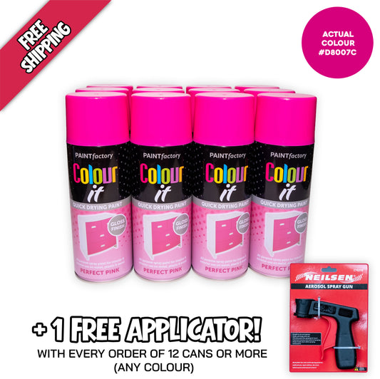 12 x Paint Factory Colour It Perfect Pink Gloss Spray Paint 400ml Quick Dry Aerosol Paint for Wood Metal Plastic & DIY Projects