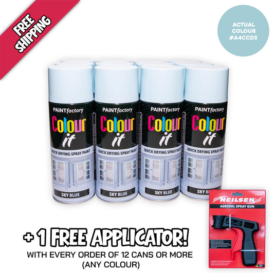 12 x Paint Factory Colour It Sky Blue Gloss Spray Paint 400ml Quick Dry Aerosol Paint for Wood Metal Plastic & DIY Projects