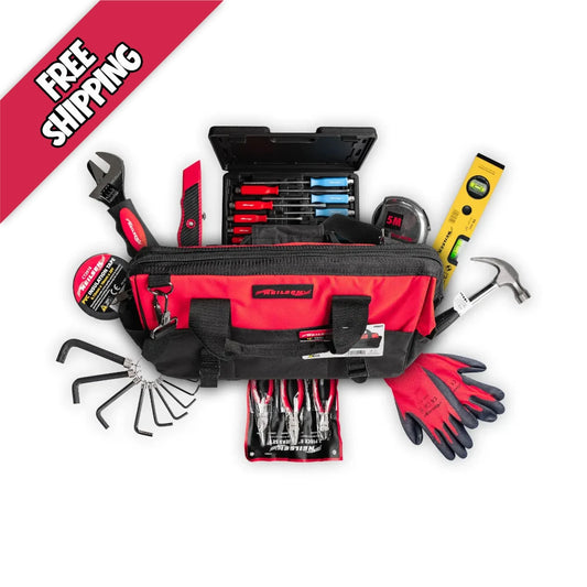 Ultimate 24pcs DIY & Tradesman Starter Tool Kit – 12pcs Magnetic Screwdrivers Set, 3pc Pliers Set, 20oz Claw Hammer, Tape Measure, Spirit Level Laser, Tool Bag & More