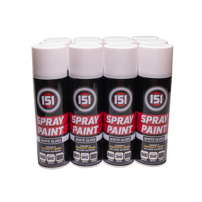 12 x 151 White Gloss Spray Paint 250ml Quick Dry Multi Surface Aerosol Paint with Free Applicator