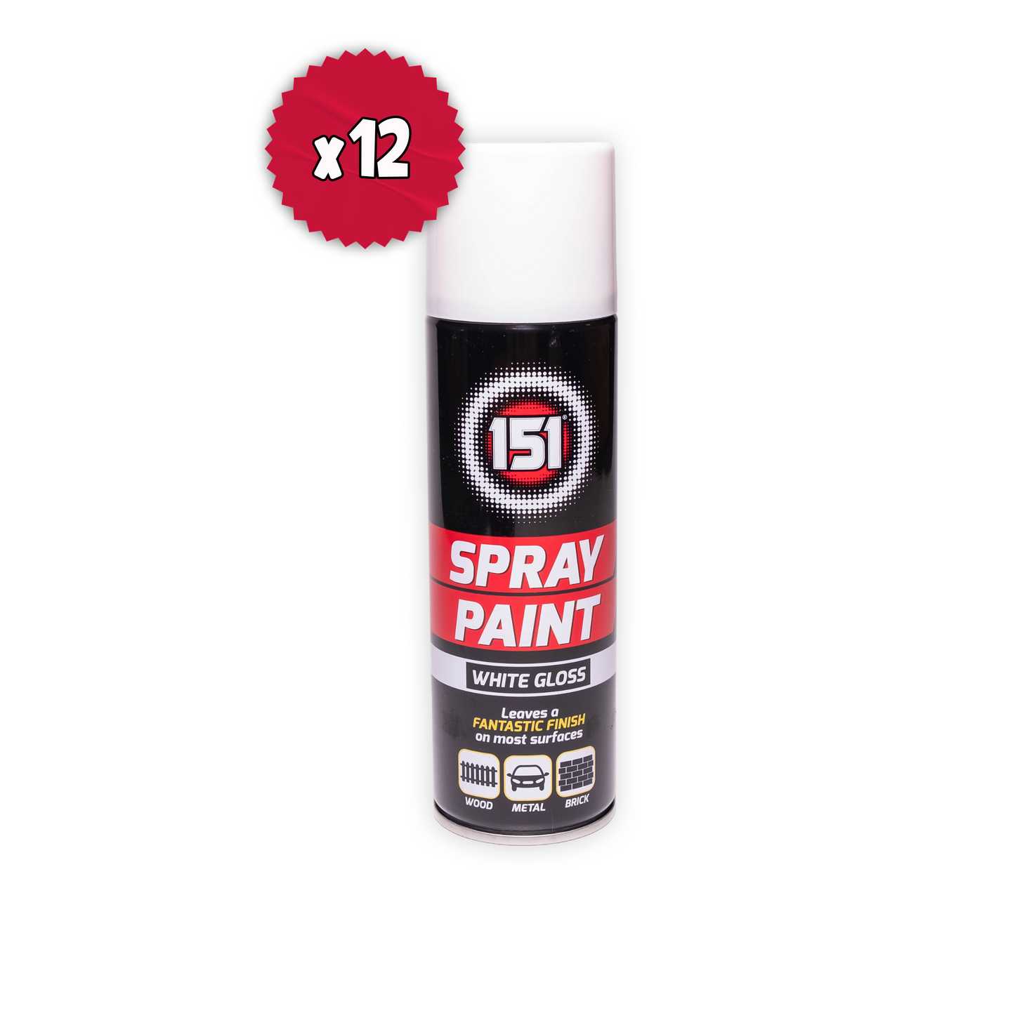 12 x 151 White Gloss Spray Paint 250ml Quick Dry Multi Surface Aerosol Paint with Free Applicator