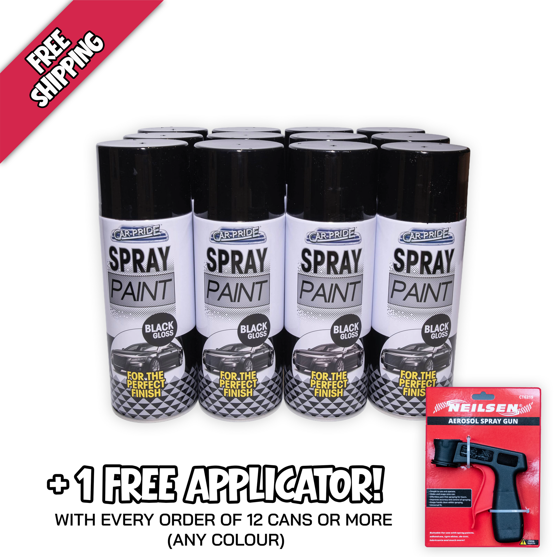 Car Pride Black Gloss Spray Paint 400ml free applicator offer