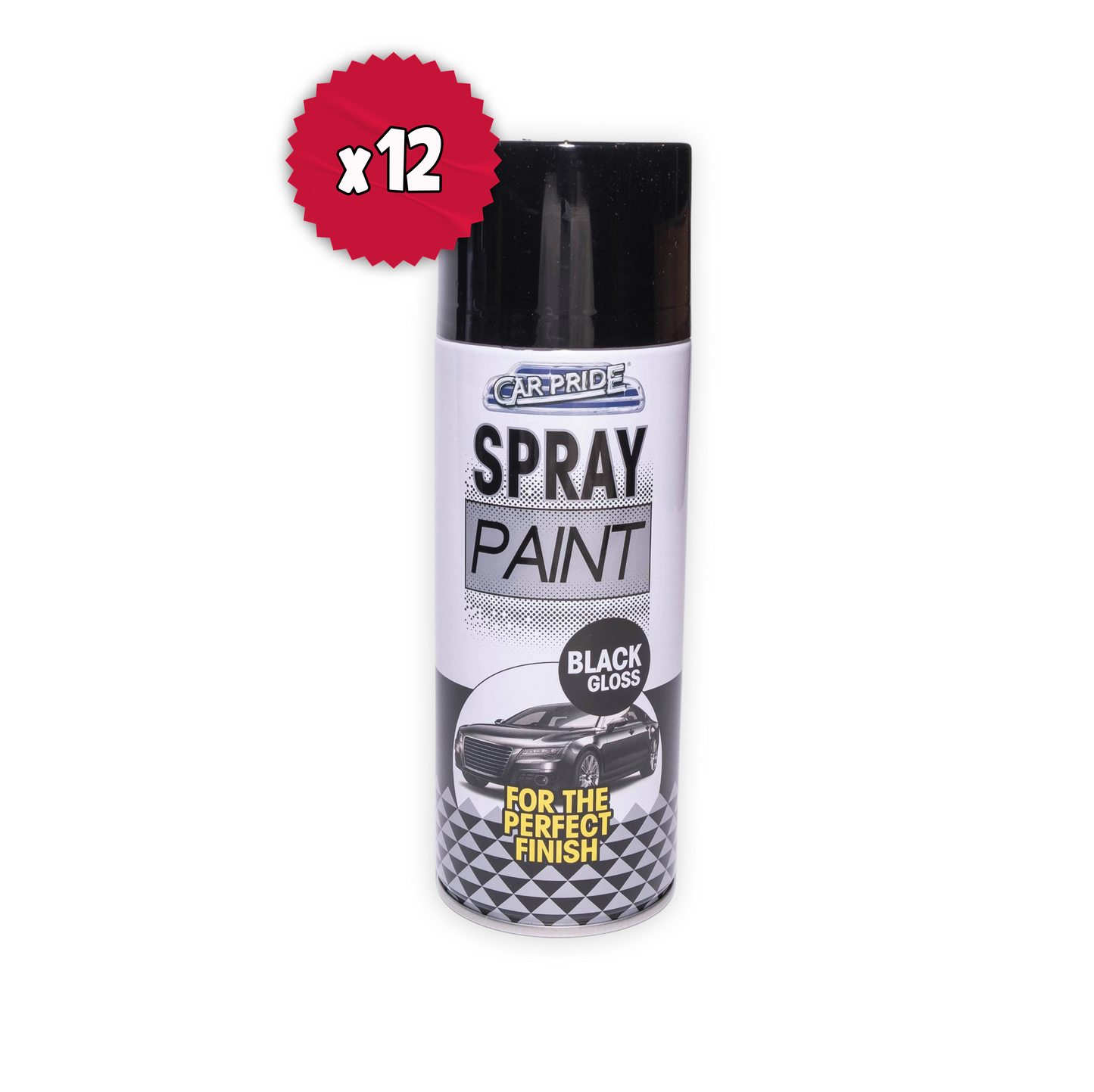 Car Pride Black Gloss Spray Paint 400ml with x12 badge