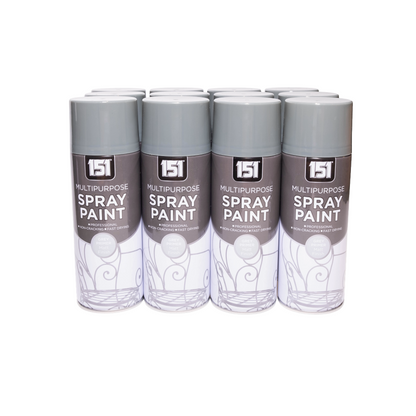 12 pack 151 Grey Primer Spray Paint 400ml bulk pack on white background
