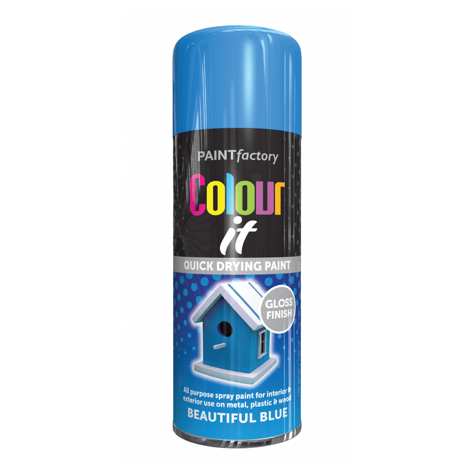 Paint Factory Colour It Beautiful Blue Gloss Spray Paint 400ml quick drying aerosol paint can