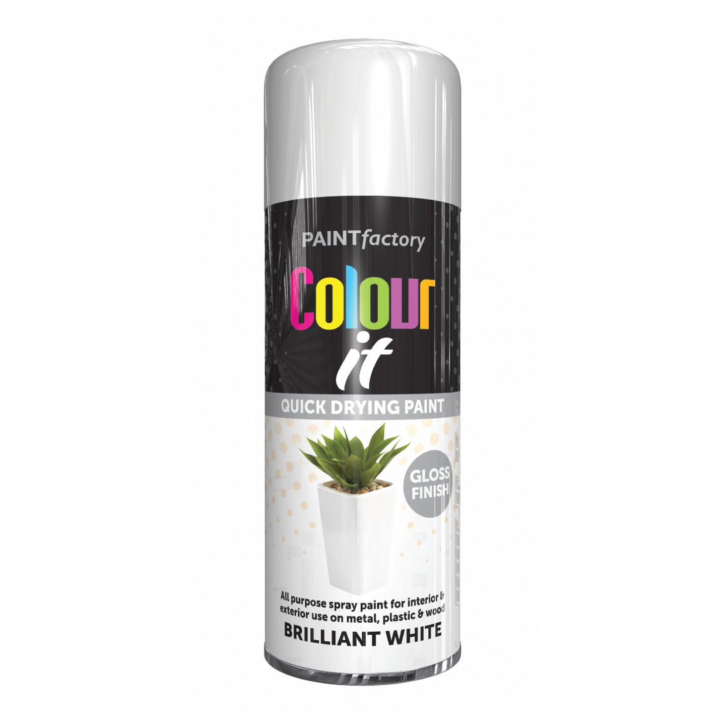 Paint Factory Colour It Brilliant White Gloss Spray Paint 400ml quick drying aerosol paint can