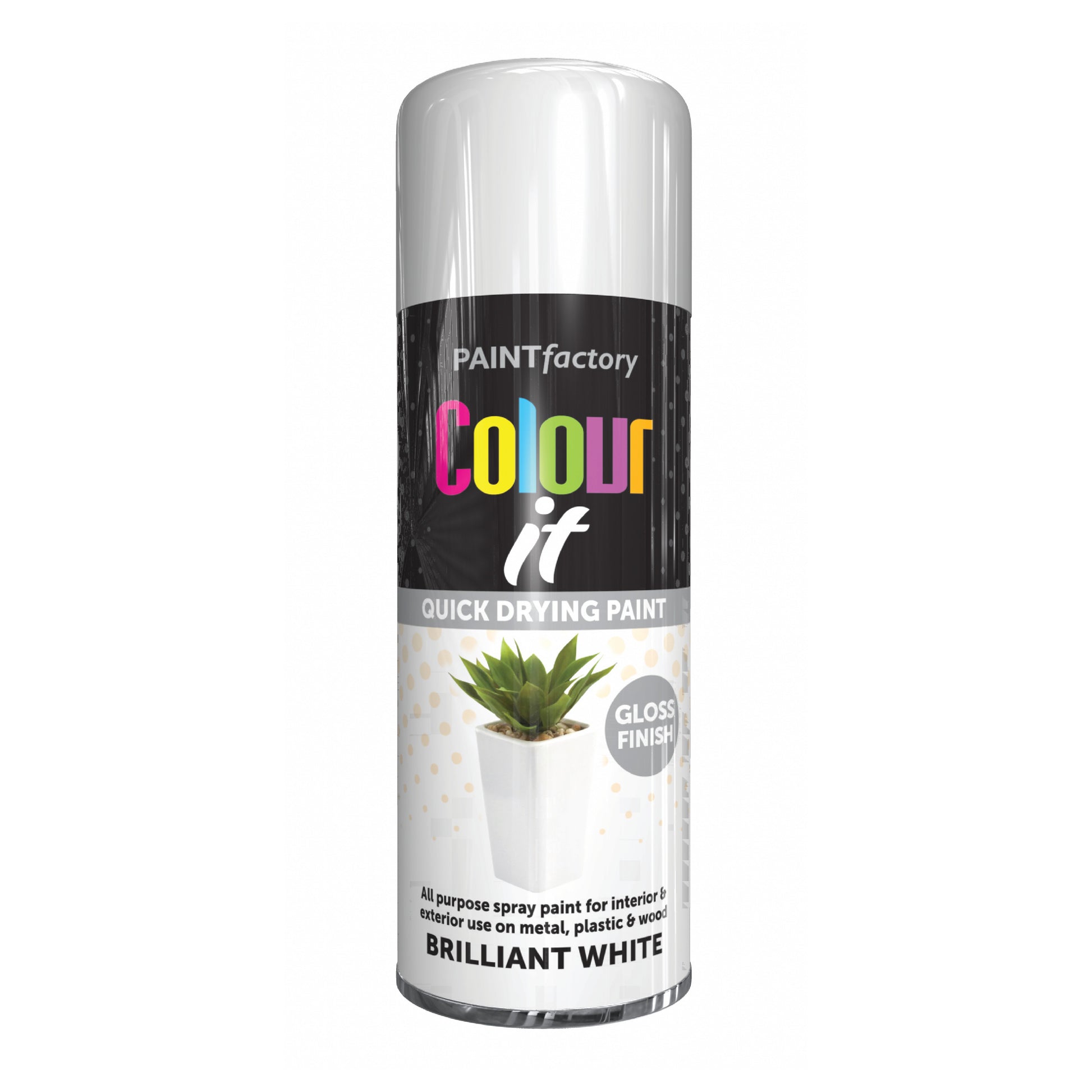 Paint Factory Colour It Brilliant White Gloss Spray Paint 400ml quick drying aerosol paint can
