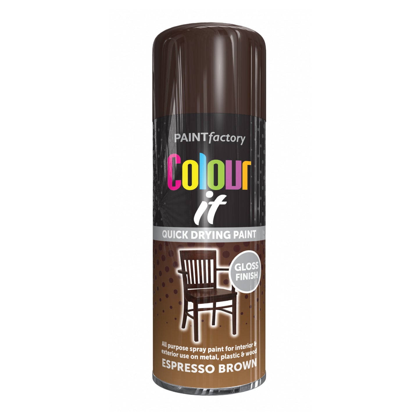Paint Factory Colour It Espresso Brown Gloss Spray Paint 400ml quick drying aerosol paint can