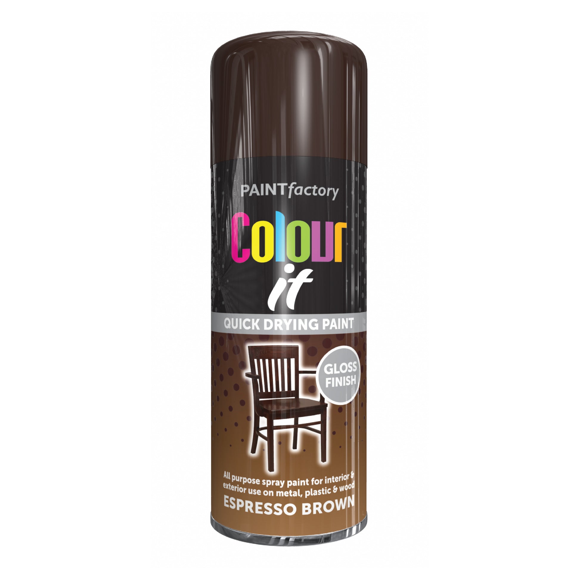 Paint Factory Colour It Espresso Brown Gloss Spray Paint 400ml quick drying aerosol paint can