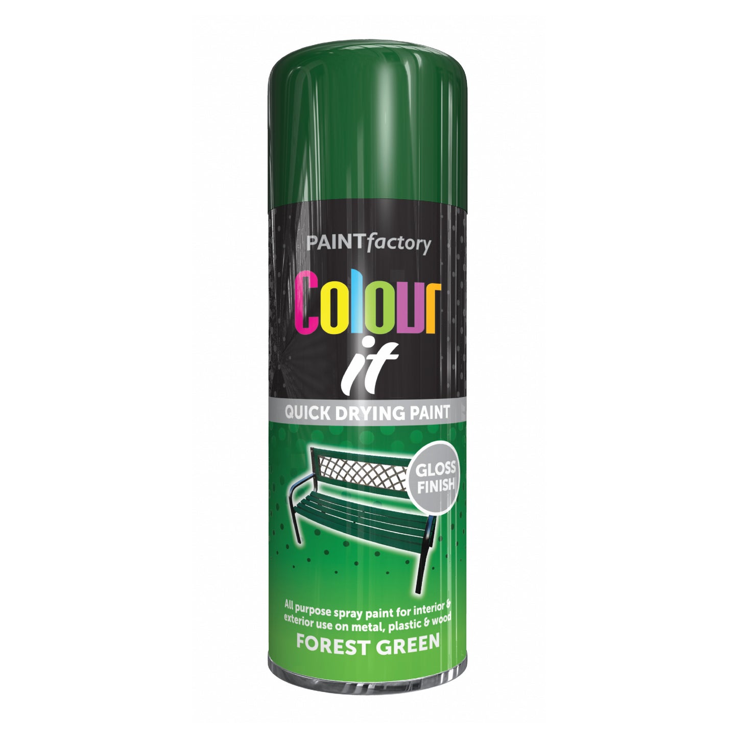 Paint Factory Colour It Forest Green Gloss Spray Paint 400ml quick drying aerosol paint can