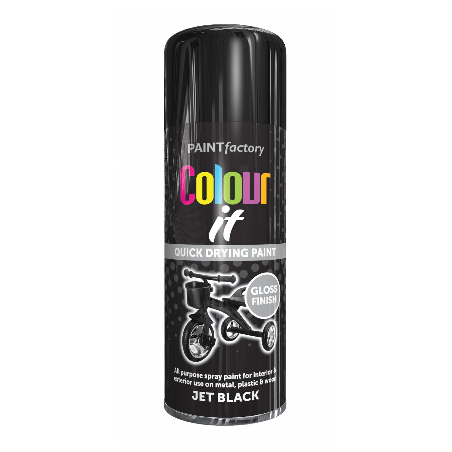 Paint Factory Colour It Jet Black Gloss Spray Paint 400ml quick drying aerosol paint can
